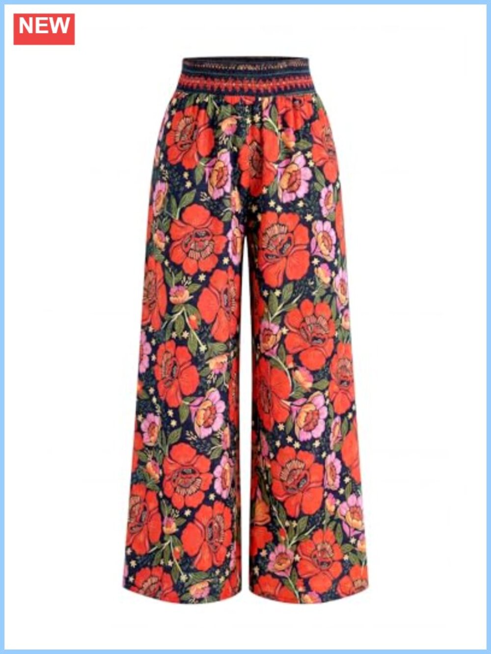 Wide Leg Floral Palazzo Pants Smocked Waist Loose Fit Summer